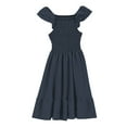 thumbnail image 5 of shoper Dresses for Girls Size 6 Ruffled Sleeve Solid Color Smocked Tiered Comfortable Summer Dresses Girls Holiday Party Dress Navy 160, 5 of 6