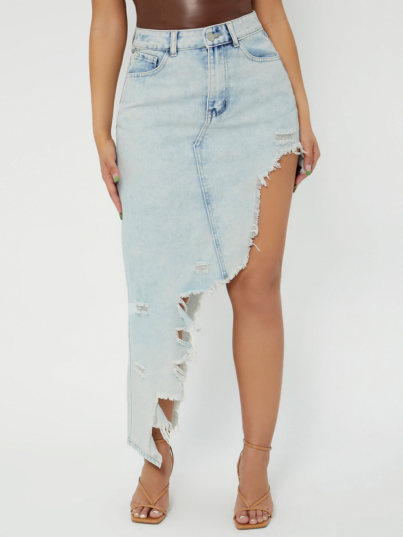 ripped jean skirt grey