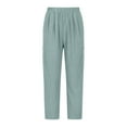 thumbnail image 3 of Linen Cropped Pants for Women Elastic Waist Solid Color Casual Straight Leg Lounge Trousers with Pockets, 3 of 8