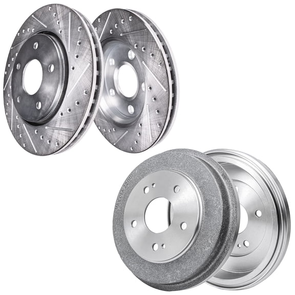 Detroit Axle - Brake Rotors Drums for 97-01 Honda CR-V Front Drilled & Slotted Brake Rotors Rear Brakes Drums 1998 1999 2000 CRV Replacement