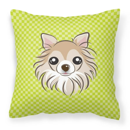Caroline s Treasures BB1313PW1414 Checkerboard Lime Green Chihuahua Canvas Fabric Decorative Pillow   14Hx14W