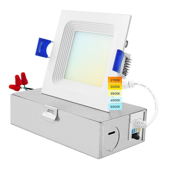 Luxrite 3 Inch Ultra Thin Square LED Recessed Lighting, 8W, 5CCT Color Selectable 2700K-5000K, 540 Lumens, Wet Rated, ETL, Baffle Trim