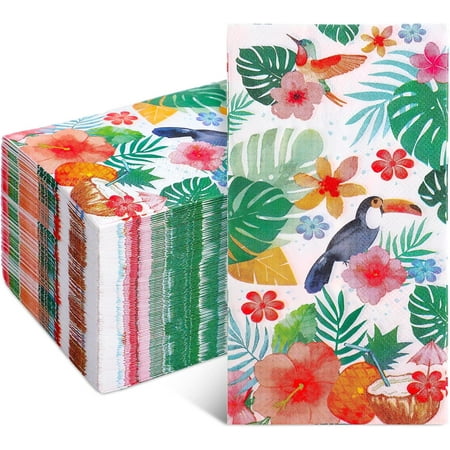 100 Pcs Hawaiian Napkins 3 Ply Luau Tropical Aloha Paper Napkins Decorative Paper Hand Towels for Hawaiian Jungle Beach Birthday Holiday Party Decor Supplies