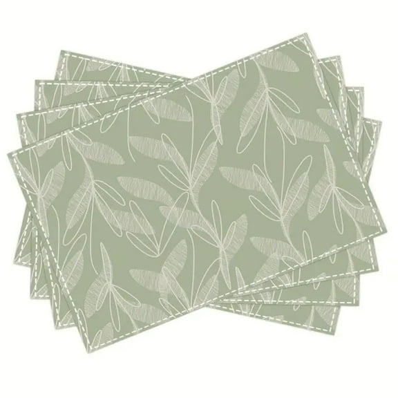 Sage Green Placemats for Dining Table, 12 x 18 Inch Tropical Fern Herbs Botanical Leaves Seasonal Holiday Decoration Washable Table Mats Set of 4