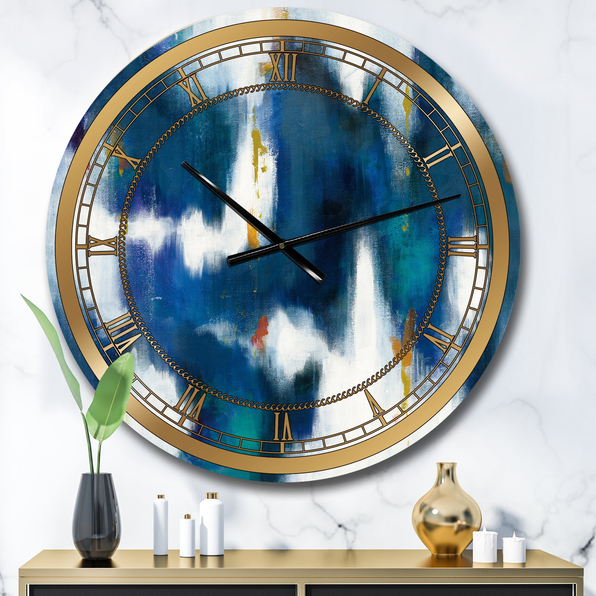 Designart 'Blue Glam Texture II' Glam wall clock