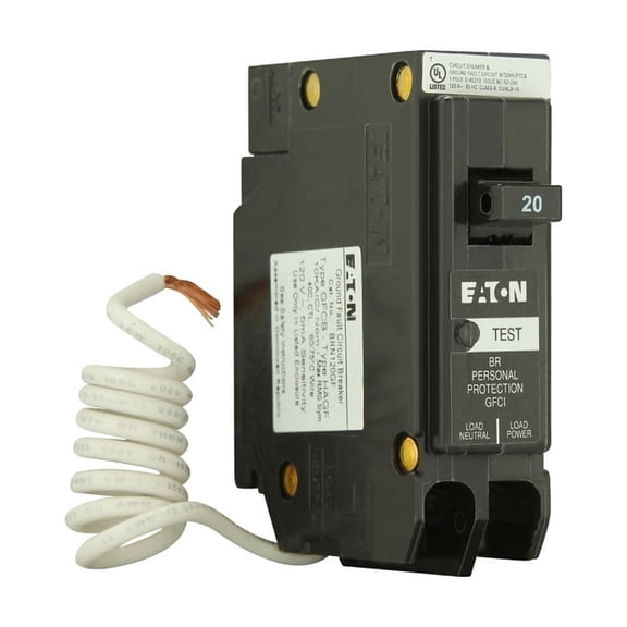 Eaton BR 20A Single-Pole Self Test GFCI Breaker BRN120GF