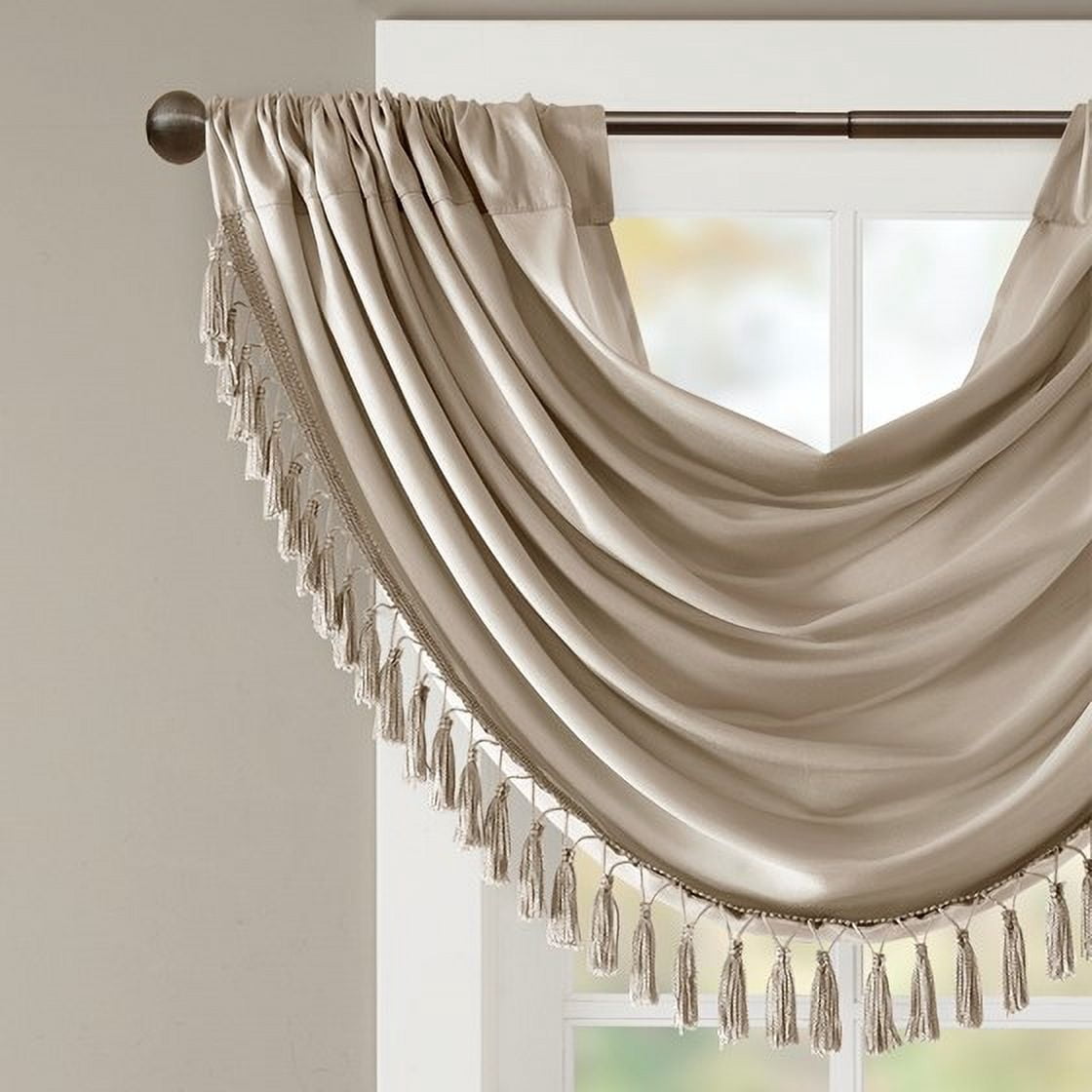 MAYEERTY 38x46" Faux Silk Waterfall Embellished Valance - Champagne