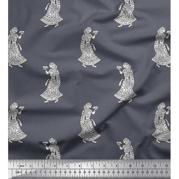 Soimoi Polyester Crepe Fabric Women Block Print Fabric by The Yard 42 Inch Wide