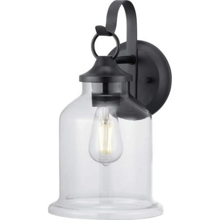 Lindberry 1-Light 14.5 in. Textured Black Outdoor Wall Lantern with Clear Glass