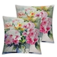 thumbnail image 2 of JRXY Floral Throw Pillow Cushion Cover, Hydrangea Flower Bouquet in Watercolor Blossoms Botany Petals Image, Decorative Square Accent Pillow Case, Forest Green Yellow Pink,2 Pcs White, 2 of 6
