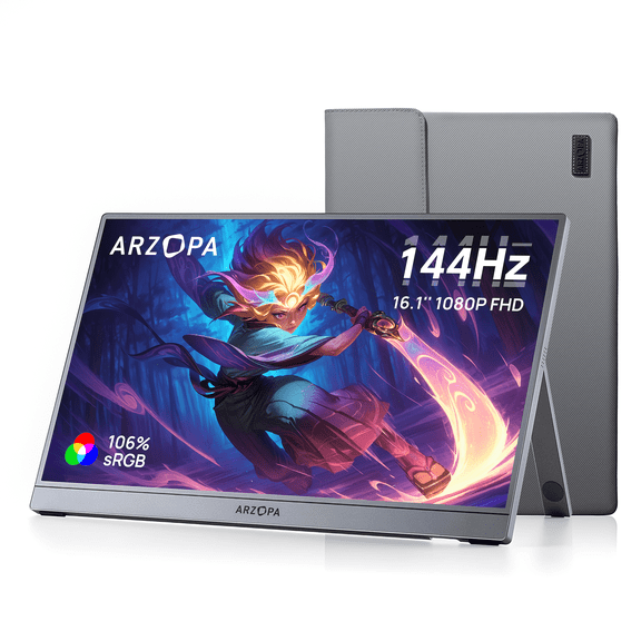 16.1inch 100% sRGB 144Hz Portable Monitor Laptop Display with Type C Mini HDMI,with Storage Bag