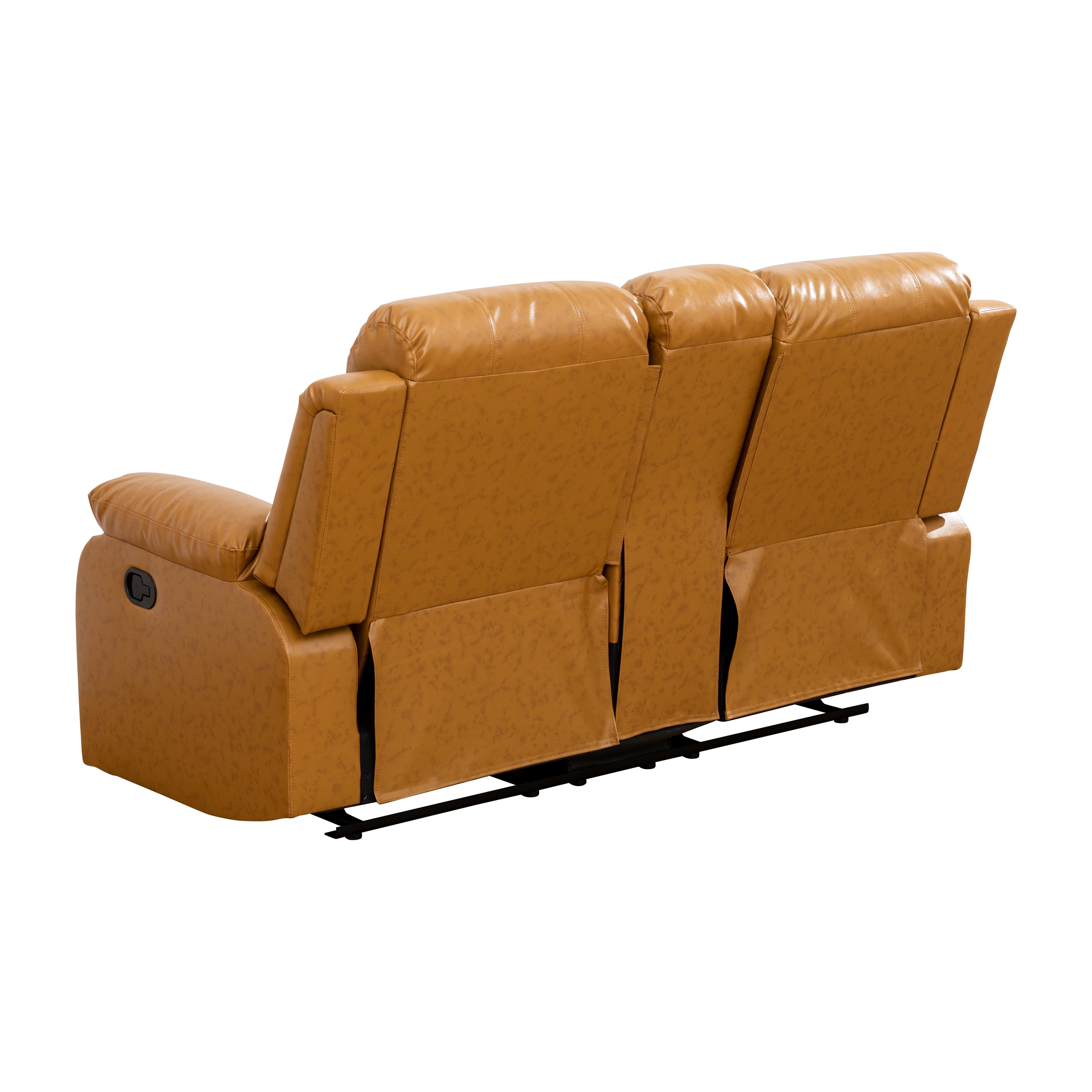 MAYEERTY Reclining Loveseat, 2-Seat Wear-Resistant Fabric Recliner with Storage & Cup Holders for Living Room, Ginger