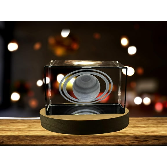 Saturn 3D Engraved Crystal Novelty Decor Clear - Ab Crystal Collection