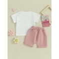 thumbnail image 5 of FEORJGP Toddler Baby Girls Shorts Set 0-3Y Infant Short Sleeve T-shirt Letters Print Crew Neck Shirt Tops with Elastic Waist Shorts Newborn Casual Summer 2-piece Outfit, 5 of 9