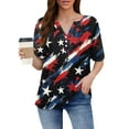 thumbnail image 3 of 4th of July Shirts for Women 3/4 Length Sleeve Patriotic Tops Dressy Casual Notch Neck Blouses 2024 USA Flag Star Stripes Printed Parade T Shirt, 3 of 4