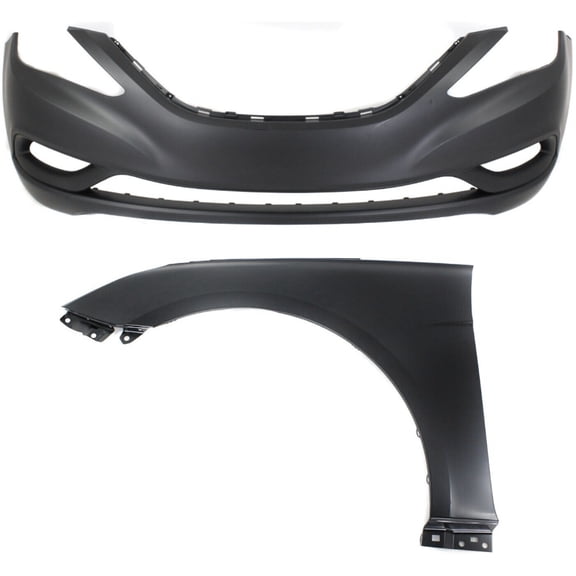 VMVJGLEK Bumper Covers Fascias Set of 2 Front for Hyundai for Sonata 2.0T/2.0T Limited 2011-2012 & GL/GLS/Limited/SE 2011-2013 Pair Primed with Fog Light Holes 663113Q000 HY1000183