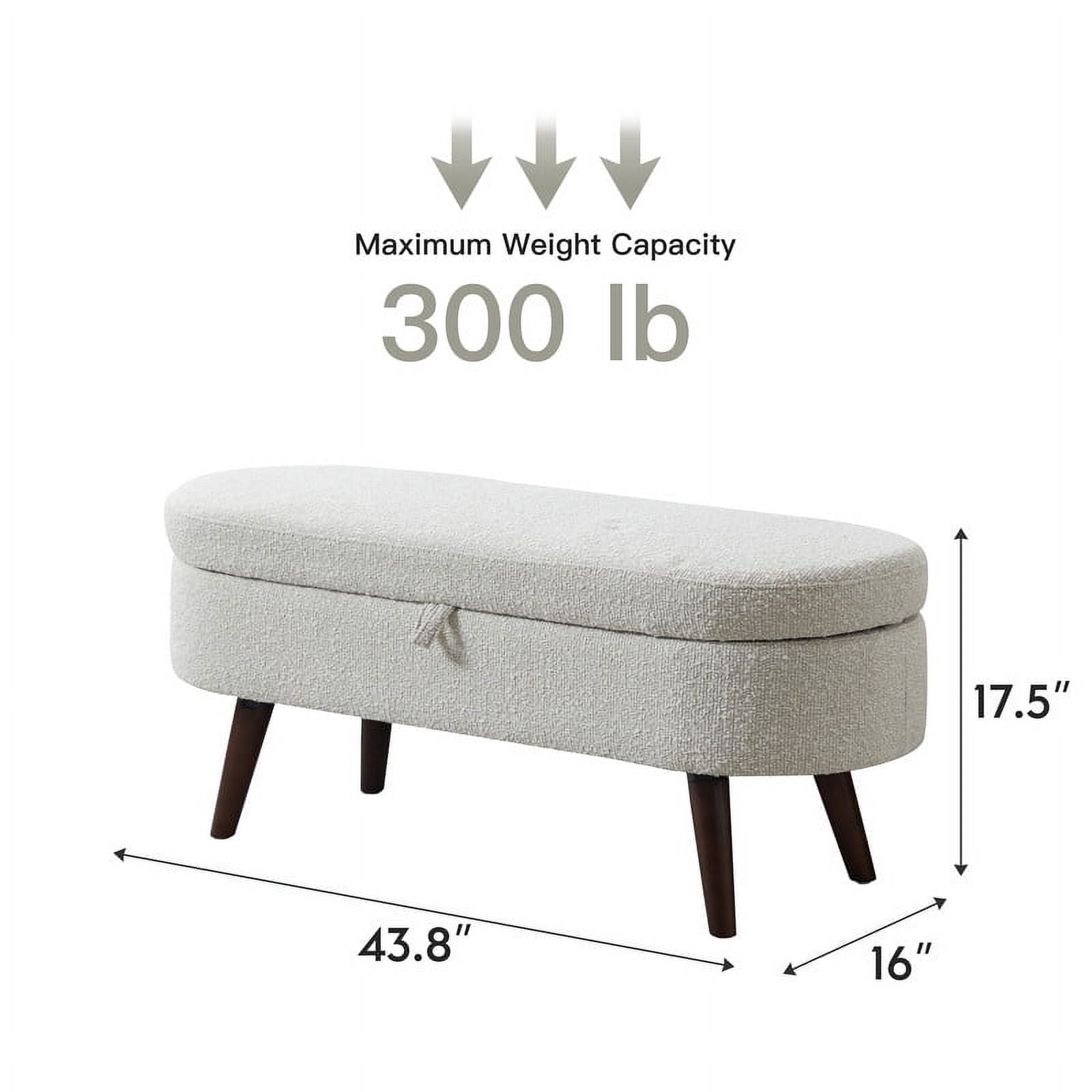 Comfort Stretch 44" Beige Boucle Storage Ottoman Bench for Living Room Bedroom Oval Footrest Wood Legs