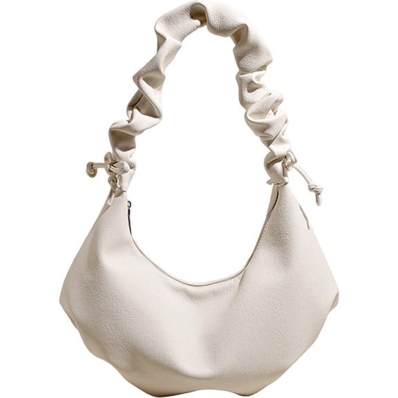 Hfppkn Pleated Dumpling PU Leather Shoulder Bag, Large-Capacity Cloud Tote Handbag for Casual Daily, White 40x20x5cm