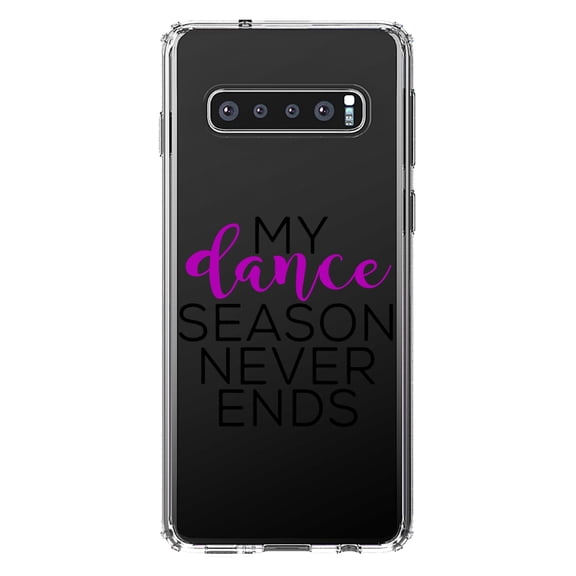 DistinctInk Clear Shockproof Hybrid Case for Samsung Galaxy S10  PLUS (6.4" Screen) - TPU Bumper Acrylic Back Tempered Glass Screen Protector - My Dance Season Never Ends