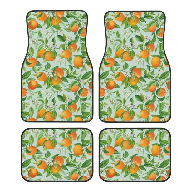 Fotbe Tangerine Juego de 4 Tapetes para Auto con Estampado – Alfombrillas de Goma Reforzada, Diseño Antideslizante, Protección para Todo el Año – Vehículos, Autos, Camionetas y SUVs