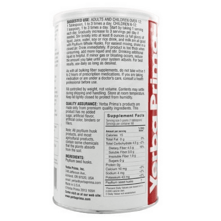 Yerba Prima Psyllium Whole Husks, Colon Cleanser 12 oz (Pack of 2)