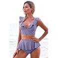 thumbnail image 4 of POGLIP Women's Purple Open Back Ruched Halter Top Shorts Tankini Set, 4 of 6