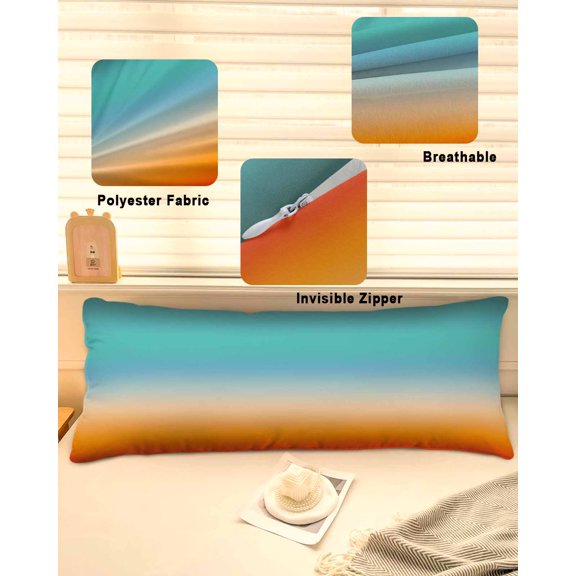 Orange Teal Ombre Throw Pillow Covers, Gradient Abstract Modern Art Soft Breathable Pillow Cases with Invisible Zipper for Sleeping, Long Body Pillowcases for Couch Bed Sofa Chair 20x60 Inches