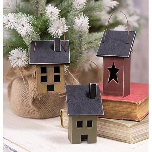Saltbox Houses - Set of 3 - Ornaments or Shelf Sitters - Distressed Wood Farmhouse Country Decor