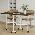 thumbnail image 2 of mwptoo Folding Dining Table, Drop Leaf Dining Table, Foldable Expandable Table, Solid Wooden Foldable Kitchen Table with 6 Wheels (Brown), 2 of 7