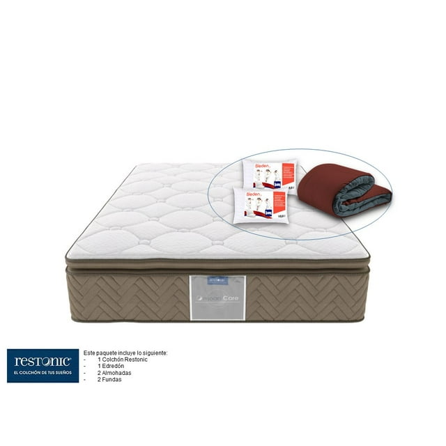 Colchón Hipoalergénico Matrimonial Restonic End Edredón 2 Almohadas Bleden 2 Fundas