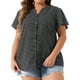 thumbnail image 1 of Blusas de verano de chiffon de manga corta con botones y estampado floral para mujeres de tallas grandes Agnes Orinda 2X en negro y blanco, 1 of 6
