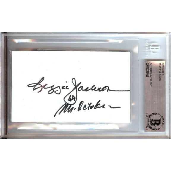 Reggie Jackson Signed Autographed Index Card "Mr. October" BAS Encased 8658