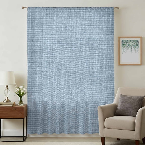 Vintage Sky Blue Sheer Curtains 45 Inches Long, Farmhouse Retro Solid Color Linen Texture Light Filering Curtains, Breathable Simi Curtain Privacy Drapes for Kitchen Bathroom Small Window Treatment