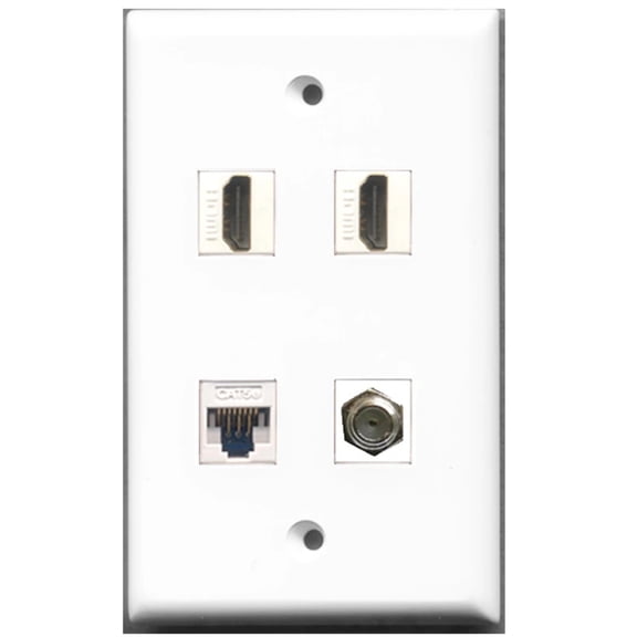 Ultra Spec Cables 2 Port HDMI 1 Port Coax Cable TV- F-Type 1 Port Cat5e Ethernet Wall Plate