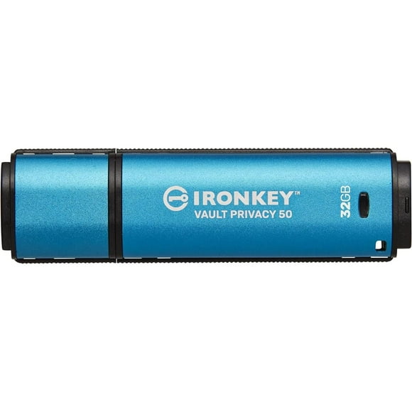 Kingston IronKey Vault Privacy 50 32GB Encrypted USB | FIPS 197 | AES-256bit | BadUSB Attack Protection | Multi-Password Options | IKVP50/32GB