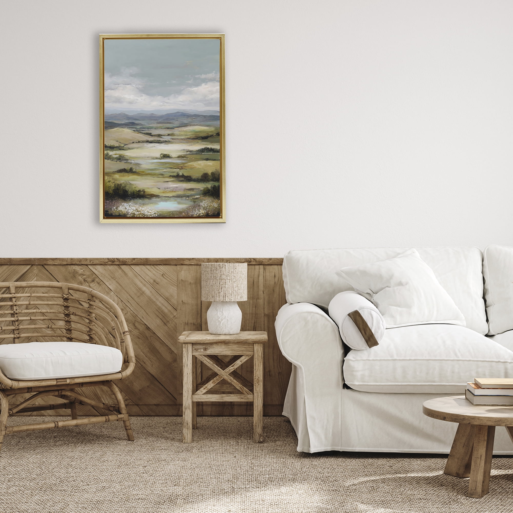 Stupell Industries Rolling Mountain Meadows Gold Framed Floater Canvas Wall Art, design by Petal Prints Design