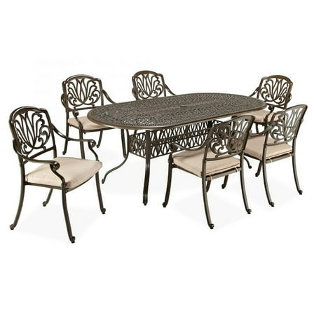 Homestyles Capri Aluminum 7 Piece Outdoor Dining Set in Taupe