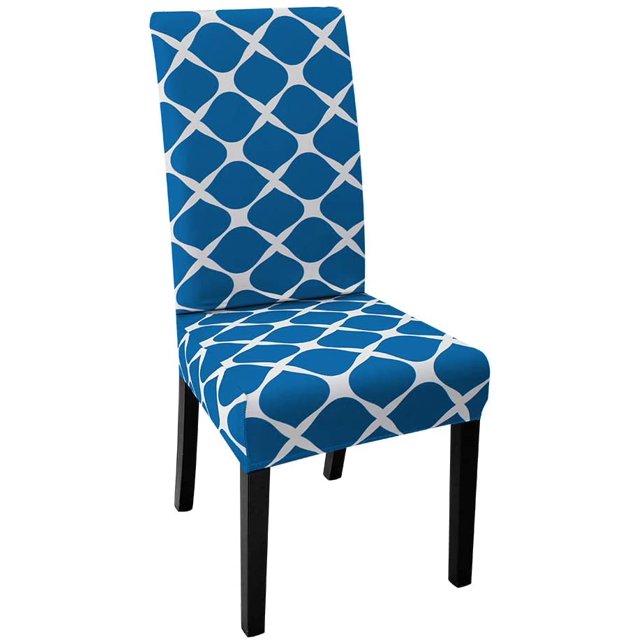4 Pieces Dining Chair Covers, Stretch Washable Geometric Pattern Chair Slipcovers, for Dining Room Kitchen Home Hotel Table Banquet Sets, Ocean Blue