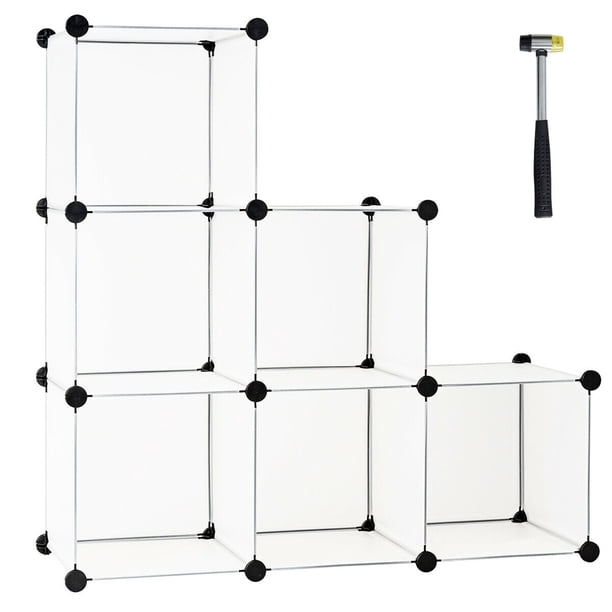 Costway Organizador de Almacenamiento en Cubos, Armario Plástico Translúcido con Marco de Metal Antioxidante, Estantes de Almacenamiento Modulares Portátiles, Martillo Incluido, para Juguetes/Libros