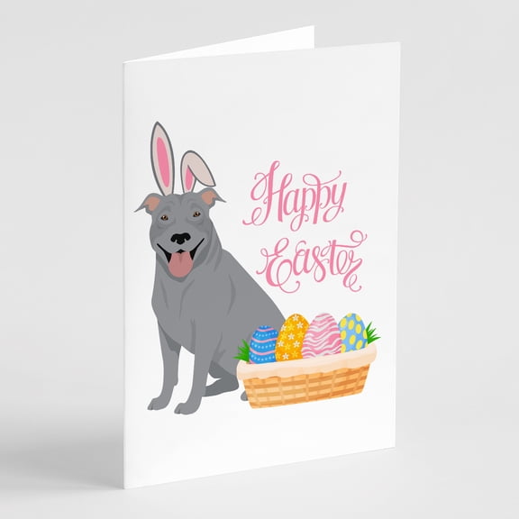 Blue Pit Bull Terrier Easter Greeting Cards and Envelopes Pack of 8 7 in x 5 in