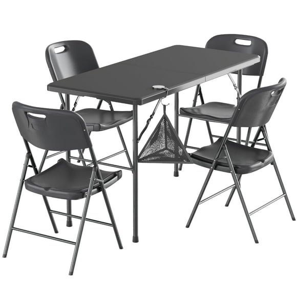 VECELO Folding Card Table and Chairs Set, Collapsible Legs & Portable for Indoor/Outdoor, Picnic, 5 Piece, Black