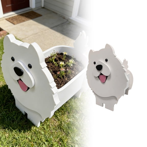 Cute Samoyed Dog Planter, Unique Animal Flower Plant Pot, Pet Lover Gift Garden Plant Container, for Indoor Outdoor Office Garden Decor, (9.8 * 7.1 * 12.2 in)