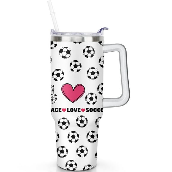 1pc Football Coach 40oz Tumbler with Straw & Handle - Insulated Stainless Steel Cup | Holiday Gift for Man Women (Christmas, Valentine's, Birthday)