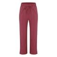 thumbnail image 4 of QHFBli Womens Linen Pants Casual Straight Fit Elastic Waisted Drawsting Trousers with Pockets, 4 of 6