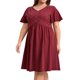 thumbnail image 1 of GRACE & GRANDEUR Vestido de Talla Grande para Mujer con Bordado Frontal, Costura Alta, Pliegues, Cuello en V, Mangas con Volantes, Vestido Midi A Line 3X Burdeos, 1 of 5