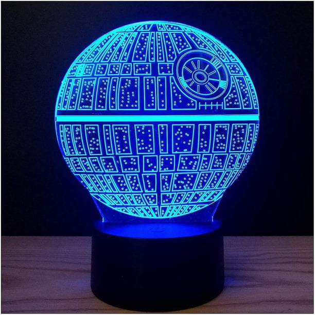 Plataforma de ilusión 3d Luces nocturnas Interruptor táctil 7 Cambio de color Lámpara de escritorio LED de alimentación USB para decoraciones del hogar o regalos de vacaciones (estrella de la muerte) Feliz Sencillez