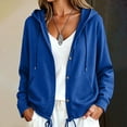 thumbnail image 2 of Women Button Hooded Sweatshirt Jacket Soft Lightweight Hoodies Cardigan with Drawstring Hem Side Pockets Loose Fitting Casual Daily Outwear Blue Womens Oversized Hoodie L, 2 of 8