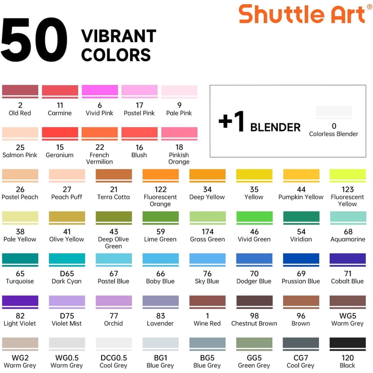 Shuttle Art 51 Colors Dual Tip Markers, 50 Colors + 1 Blender, Art