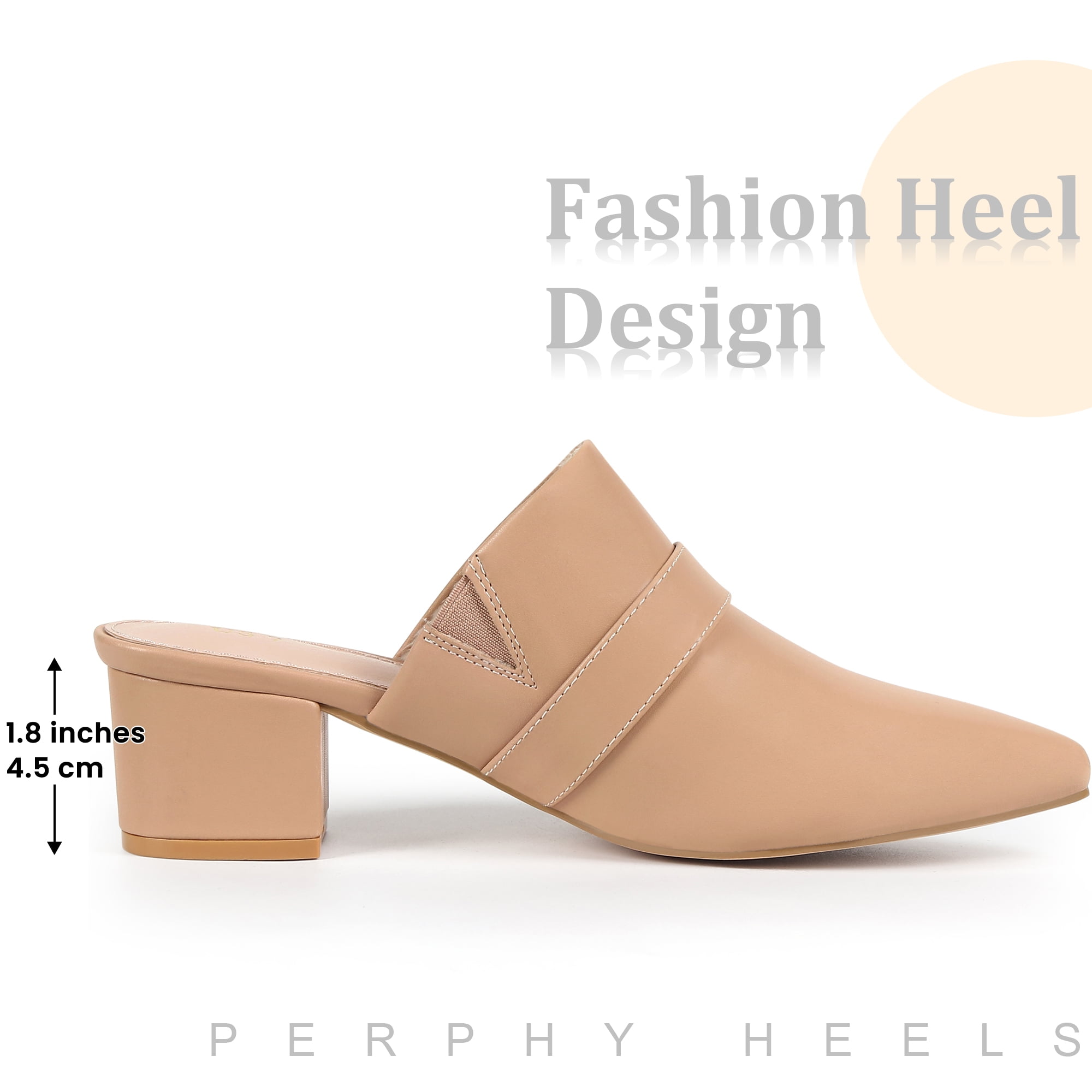 DARING DIVA Women's Elegant Pointed Toe Slip on Chunky Heel Mules Nude US 8