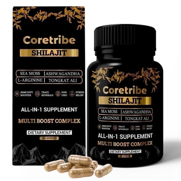 Coretribe Royal Shilajit Sea Moss Stamina Supplement with Ashwagandha, Tongkat Ali 400mg, Maca Root, Ginseng, Libido & Testosterone Booster for Energy Support (120 Capsules)